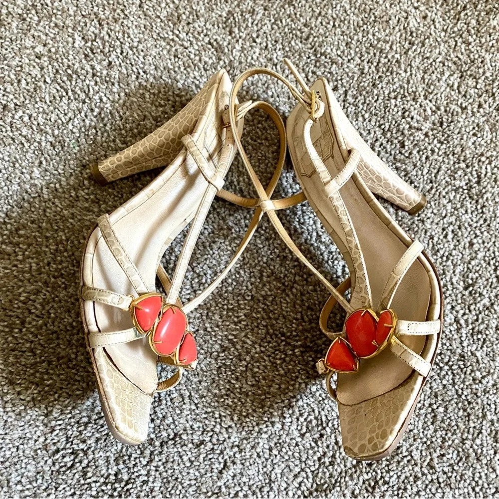 DIOR Tan Croc Embossed Jewelled Slingback Sandals EU 37.5 - Picture 5 of 8